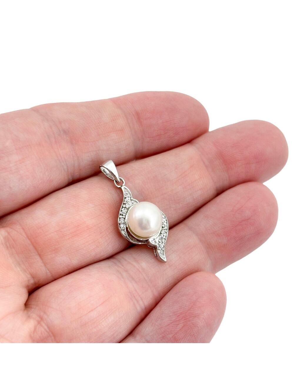 Vintage Sterling Silver 925 Cubic Zirconia Imitation Pearl Pendant